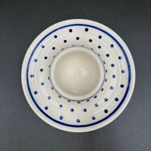 Boleslawiec Polish Pottery Flat Egg Cup Blue Polka Dot